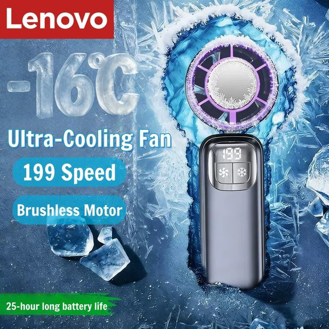 Lenovo Mini Handventilator in Blau, wiederaufladbarer USB-Eiskühler mit bürstenlosem Hochgeschwindigkeits-Turbo-Jet-Motor für Outdoor, Reisen und Büro - Bild 1