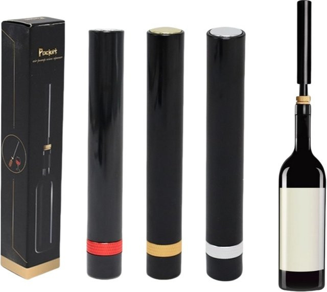 Edelstahl Wein Korkenzieher mit Luftdruck-Flaschenöffner in Schwarz und Gold für Küche und Bar - Bild 1