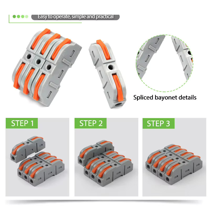 DIY GO Hebel-Drahtverbinder Set mit 40 Stück, 1 in 1 Out Schnellanschluss für kompakte Inline-Klemmen, 28–12 AWG - Bild 2