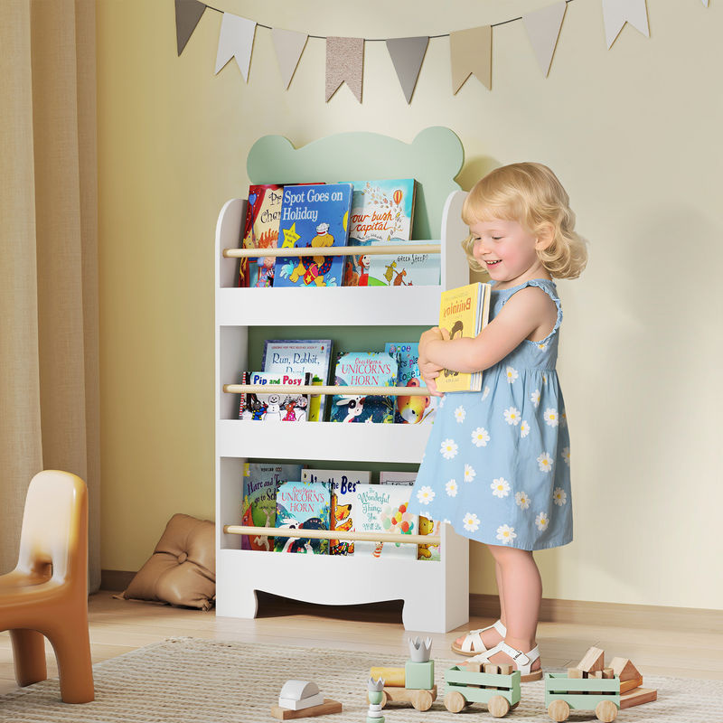 AIYAPLAY Kinderregal mit Bärenthema, 3-stufiges Bücherregal und Spielzeugregal aus Holz für das Kinderzimmer, Grün, B/T/H: 55 x 15 x 110 cm - Bild 2