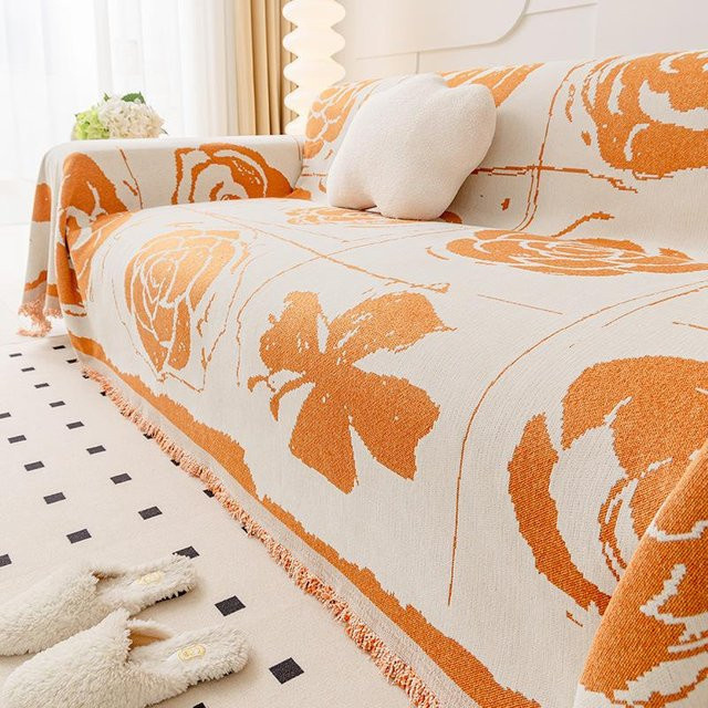 Universal Sofabezug aus Chenille Jacquard in Orange, rutschfest und waschbar, B/T: 180 x 130 cm - Bild 1