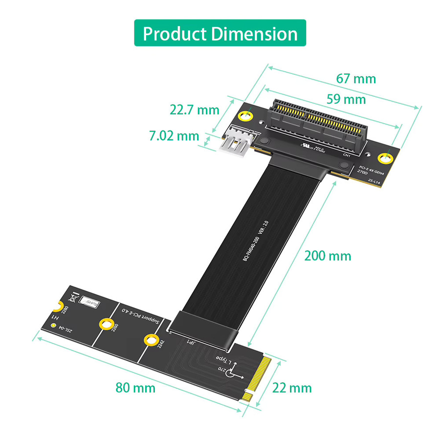 T.F.SKYWINDINTL M.2 Key M auf PCI-E 4.0 4X Adapterkarte mit 270 Grad Verlängerungskabel für NVMe, Schwarz, Länge: 20 cm - Bild 4