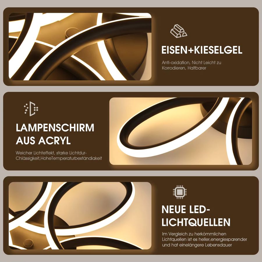 Oyajia Moderne LED-Deckenleuchte aus Metall mit Blumendesign, 60W, warmweiß 3000K, Durchmesser: 43 cm - Bild 4