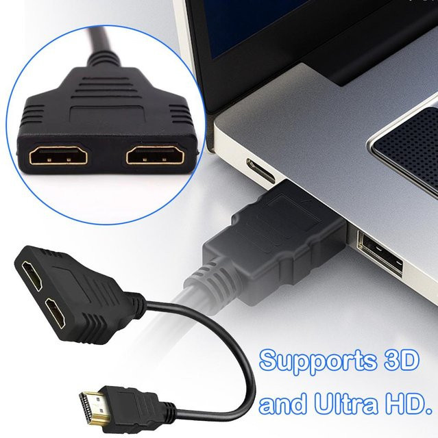 4K HDMI Splitter 1 auf 2 Out Adapter in Schwarz für Laptop, TV und Monitor, unterstützt UHD und 1080P - Bild 1