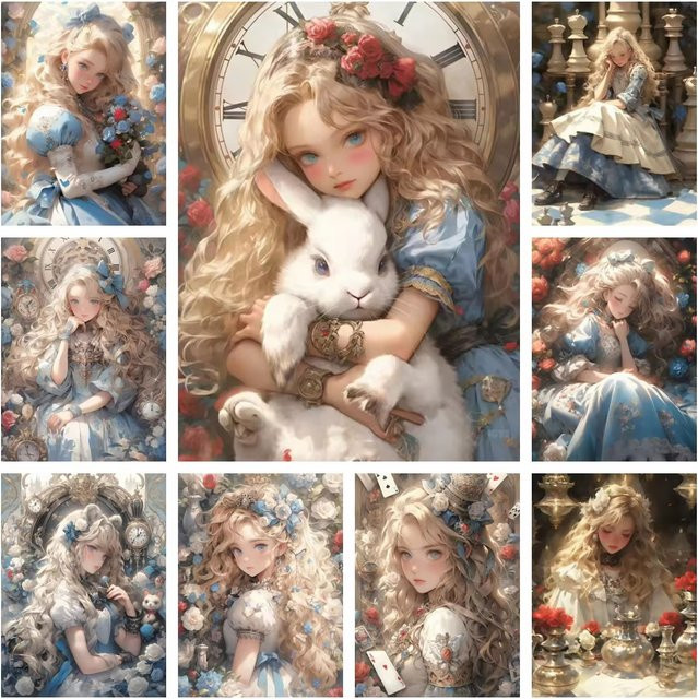 KAYOU Alice im Wunderland Diamant-Malerei DIY Kreuzstich-Set mit Anime-Mädchen und Rosen in Multicolour - Bild 1
