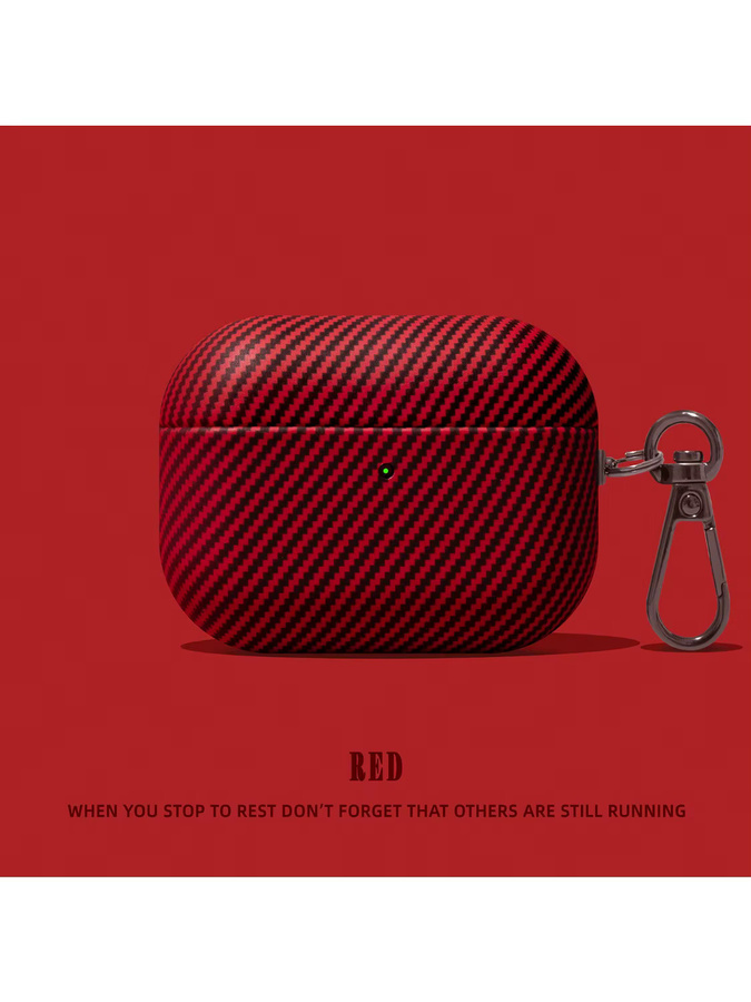 Luxuriöse Carbon-Leder Schutzhülle für Apple AirPods 4, 3, 2, 1 und AirPods Pro 2 mit Kette in Rot - Bild 2