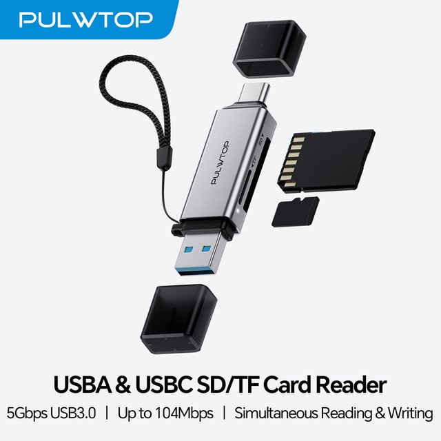 PULWTOP USB 3.0 SD-Kartenleser in Silber für SDXC, SDHC, MMC, RS-MMC sowie Micro SDXC, Micro SD und Micro SDHC - Bild 1