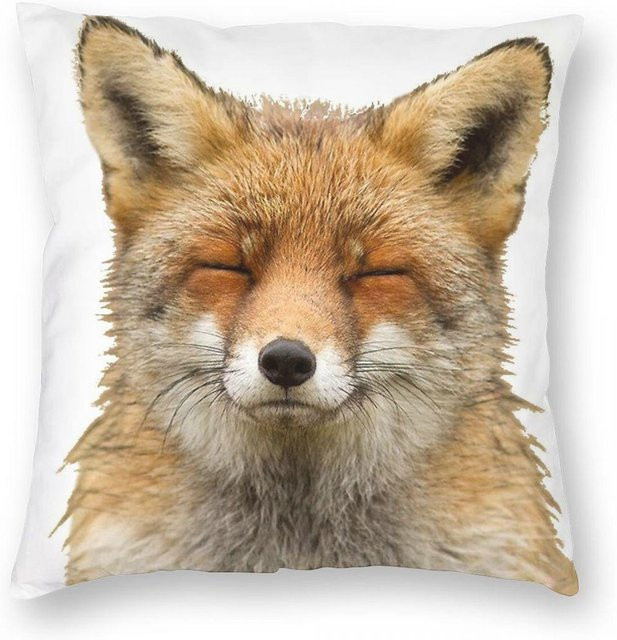 Green Harvest Quadratische Kissenhülle Fuchs Muster in Multicolour, Materialmix aus Polyester, Leinen und Samt, B/B/H: 45 x 45 x 45 cm (entspricht 18 x 18 Zoll) - Bild 1