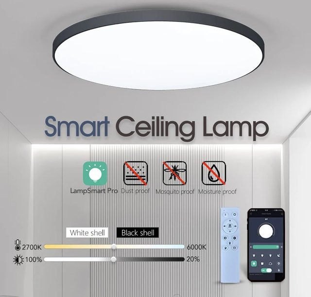 Moderne BENEWTON LED-Deckenleuchte in Weiß, rund, dimmbar per App und Fernbedienung für Wohnzimmer und Schlafzimmer - Bild 1