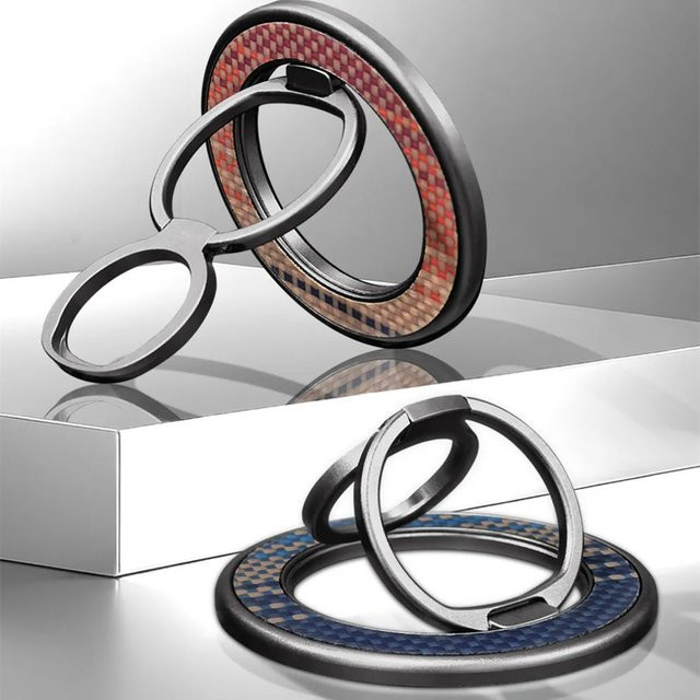 Original Aramid Carbon Fiber 360 Grad rotierender Metallring mit doppelter Klapphalterung als magnetischer MagSafe Ständer für dein iPhone 17 - Bild 1