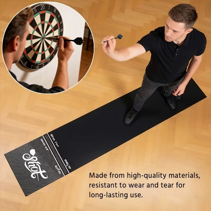 VIKAMA Professionelle Dart-Matte in Schwarz mit Wurflinie als rutschfeste Bodenschutzmatte für Indoor-Spielzimmer und Bar-Dekoration - Bild 3