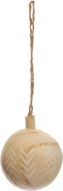 Rico Design Holzkugel Baumschmuck gemustert natur-weiß Durchmesser: 6 cm - Bild 1