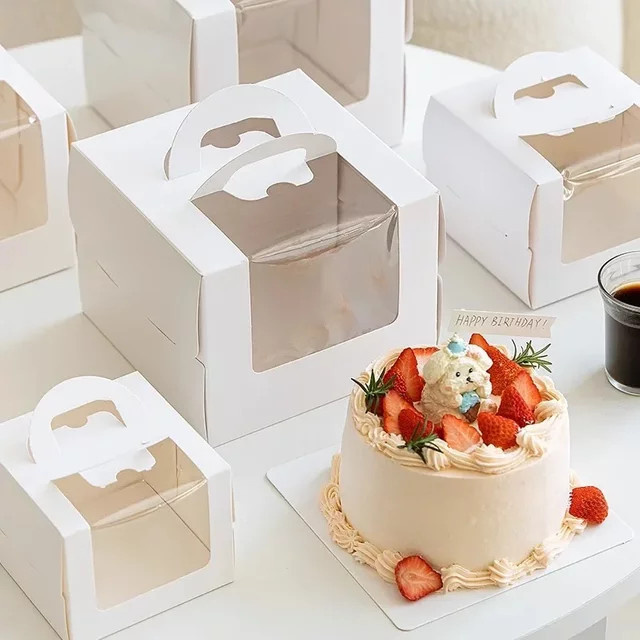 10 Stück Weiße Papier-Kuchenboxen mit Griff für Muffin und Dessert zur DIY-Verpackung für Hochzeiten und Partys - Bild 1
