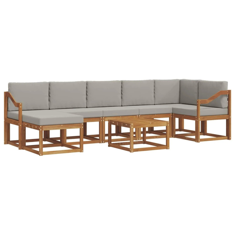vidaXL Outdoor-Sofagarnitur in L-Form aus Akazienholz mit 8-teiligem Set und Kissen in Grau und Natur - Bild 2
