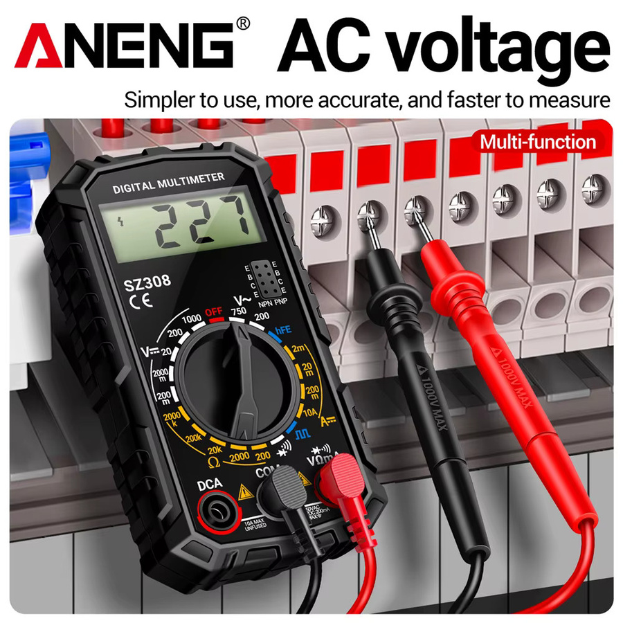 ANENG SZ308 Digitales Multimeter Hochpräzises Multifunktions-Messgerät für AC/DC Spannung, Strom, HFE-Trioden und Widerstand in Rot und Schwarz - Bild 2
