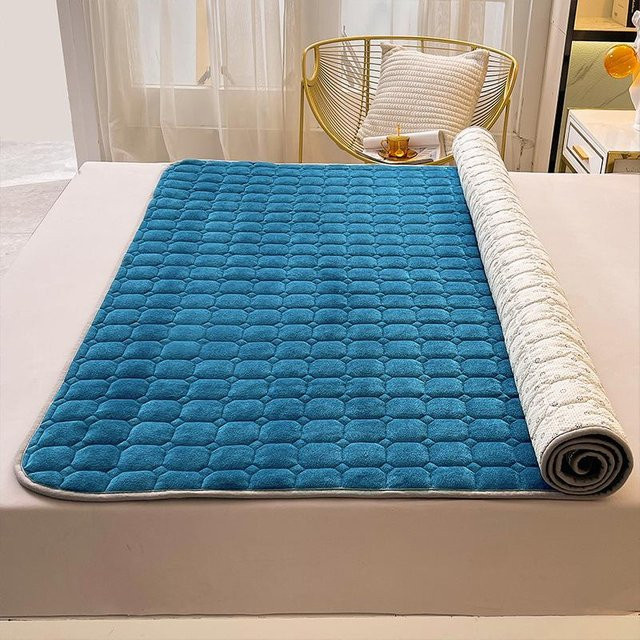 Milchsamt Steppmatratze aus Flanell in Blau, verdickte Tatami-Matte als Matratzenschutz, B/T: 90 x 200 cm - Bild 1
