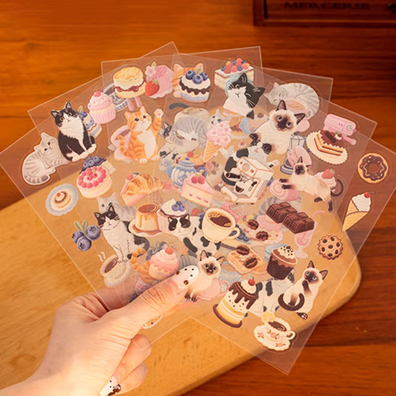 Mr.Paper Tier-Aufkleber mit Cartoon-Siamese-Katze, 2 Blatt pro Packung, PET-Aufkleber in Multicolour für DIY-Dekorationen - Bild 1