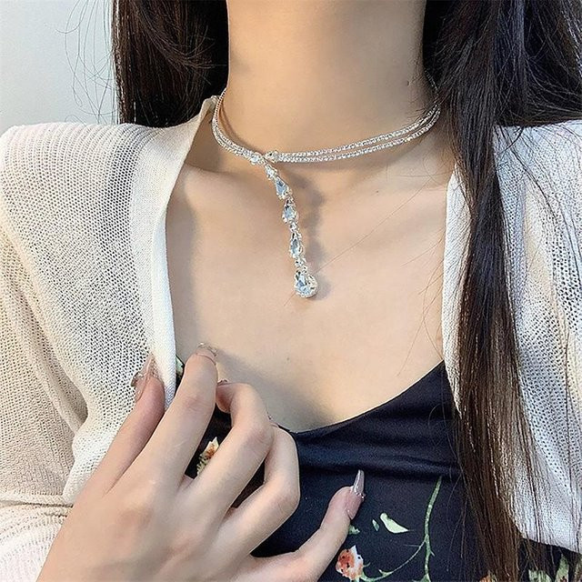 Halskette Zirkon Quaste Choker, gray, Damen - Bild 1