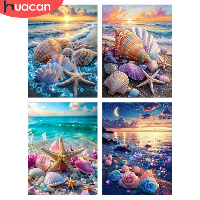 HUACAN 5D Diamantmalerei Set Küstenlandschaft mit Muscheln und Seesternen, Mehrfarbig, B/H: 30 x 20 cm - Bild 1