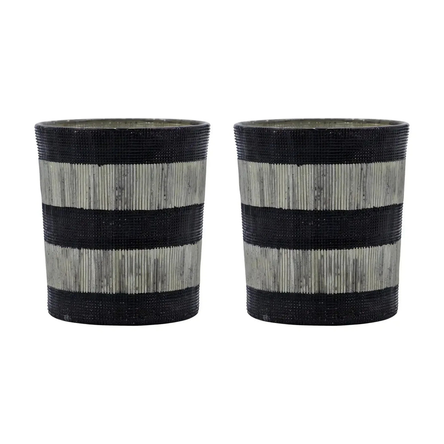 House Doctor Teelichthalter Stripe in Schwarz und Gebrochenem Weiß, 2 Stück, Höhe: 9 cm - Bild 1