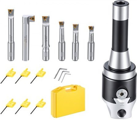 VEVOR R8 Bohrkopf Set mit 8 indexierbaren Wendeschneidplatten, 2 Zoll Bohrstange mit R8 Schaft für Fräsmaschinen und Bohrmaschinen, Durchmesser 7/16 bis 4-1/2 Zoll, Farbe Silber - Bild 1
