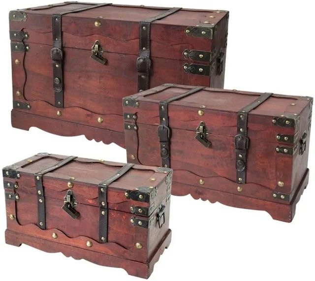 HMF Schatztruhen Set aus Holz in Braun mit Schloss, 3er Set in verschiedenen Größen - Bild 1