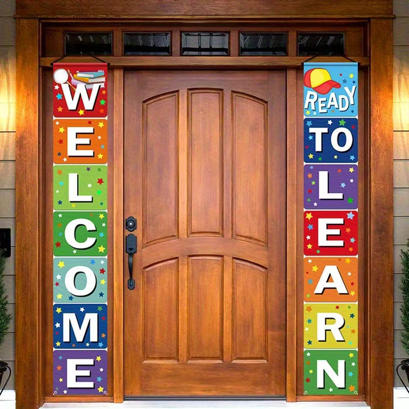 OURFETE Zurück zur Schule Banner, farbenfrohes vertikales Türbanner für Klassenzimmer und Veranda, Multicolor, Breite: 30 cm, Höhe: 180 cm - Bild 2