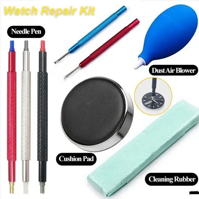 Uhrenreparatur-Set, Gummi-Staubluftgebläse, Schutzpads, Nadelstift, Reinigungsbürste, Uhrenreparaturwerkzeuge, Pflegeset - Bild 1