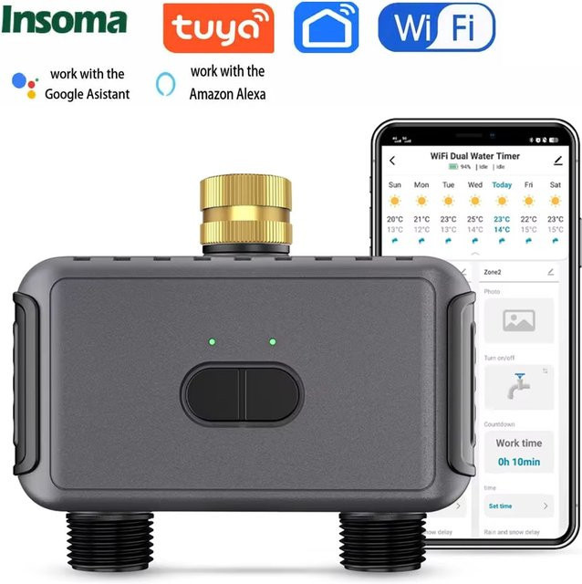 INSOMA Wifi Bewässerungssystem mit Dual-Schlauch und automatischem Wasser-Timer für Garten und Rasen - Bild 1