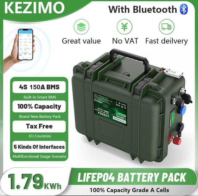 KEZIMO LiFePO4 Batterie 12V 140Ah mit Bluetooth BMS und Grand A Zellen, 1792Wh Lithium-Batterie IP56 für Boot und Wohnmobil - Bild 1