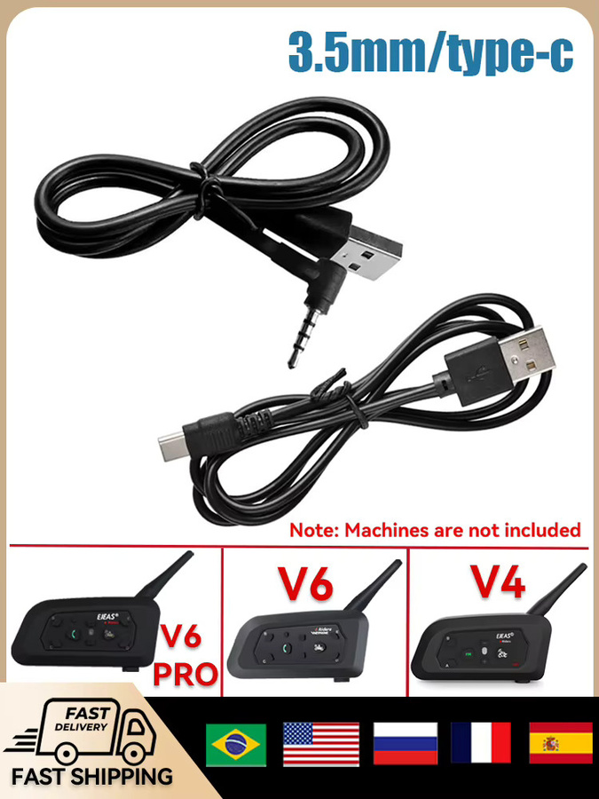 EJEAS USB-Ladekabel für Vnetphone V6 und V4 Bluetooth-Gegensprechanlagen, Schwarz, mit 3,5 mm Klinke und USB-C Anschluss - Bild 4
