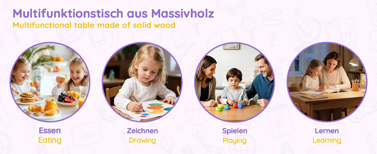 Svintora Kinderschreibtisch aus Massivholz in Beige mit höhenverstellbarer Tischplatte und Kurbelmechanismus, B/T/H: 92 x 60 x 89 cm - Bild 3