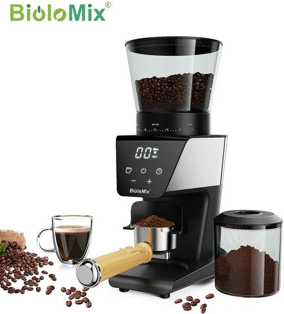 Biolomix Elektrische Kaffee mühle mit konischen Mahlscheiben in Schwarz mit 30 Mahlgradstufen und Sichtfenster zur Bohnenlagerung - Bild 1