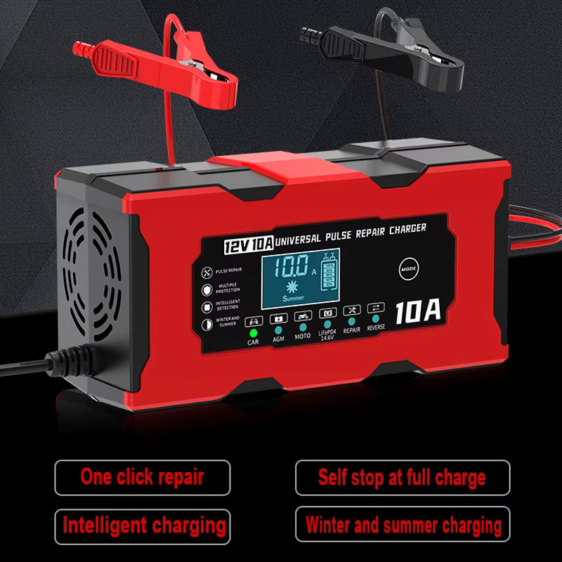 WAPUNO Smart Batterie Ladegerät 12V 10A in Rot für LiFePO4, Blei-Säure, AGM und GEL Batterien mit Reparaturfunktion - Bild 2