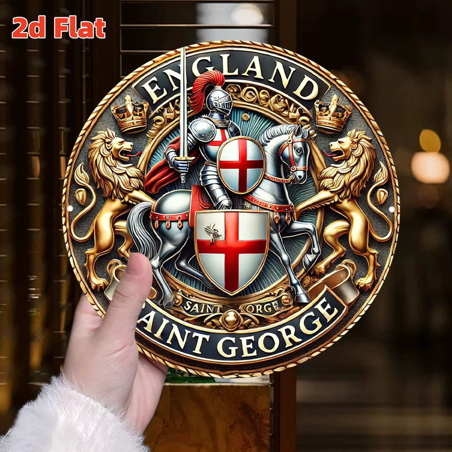 Potdemiel Wandschild England St. George's Cross Knight Emblem, rundes Metall-Wandkunst aus Aluminium in Multicolour, Durchmesser: 19,81 cm - Bild 3