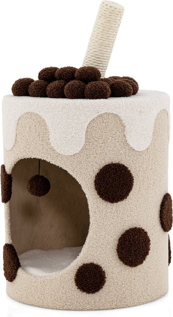 GOFLAME Kratzbaum in Milchtee-Form mit Sisal-Pfosten und integriertem Spielzeug, B/T/H: 37 x 37 x 67 cm - Bild 1