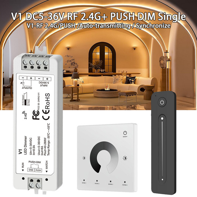 YSRSAI V1 LED Dimmer mit 2.4G RF kabelloser Touch-Fernbedienung für einfarbige LED-Streifen 5V 12V 24V 36V 8A - Bild 1