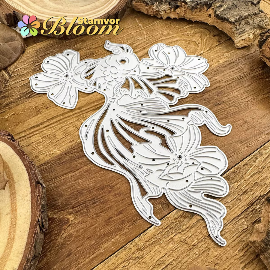 Metall-Stanzformen für Scrapbooking und dekorative Prägung mit Goldfischen und Blumen in Silber - Bild 3