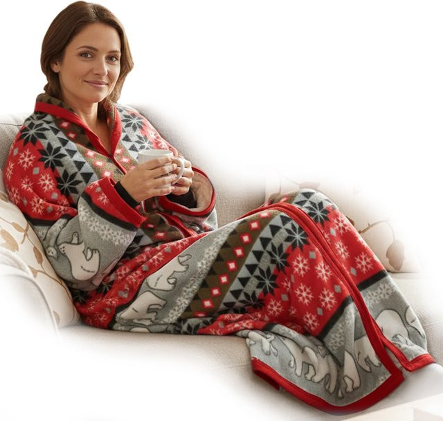 NYVI CozyBear Ärmeldecke aus Fleece mit Reißverschluss, 2er-Set, Farbe: Rot - Bild 1