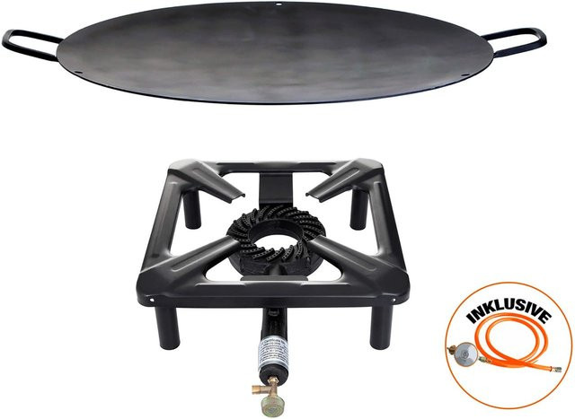 Allgrill Hockerkocher-Set klein in Schwarz mit Eisen-Wok und Gasanschluss - Bild 1
