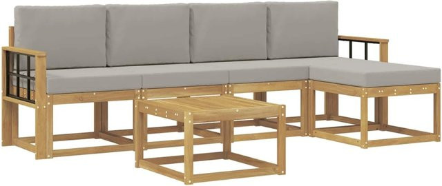vidaXL Outdoor-Sofagarnitur 6-teilig aus Akazienholz in Weiß-Hellgrau mit Polsterkissen, B/T/H: 59 x 59 x 37 cm - Bild 1