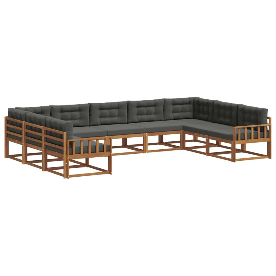 vidaXL Outdoor-Sofagarnitur 9-tlg. in U-Form aus massivem Akazienholz mit Kissen, Farbe: Natur und Anthrazit - Bild 2