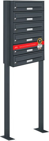 AL Briefkasten-System für 6 Parteien, freistehend, grau, B/H/T: 46,5 x 150 x 27,5 cm - Bild 1