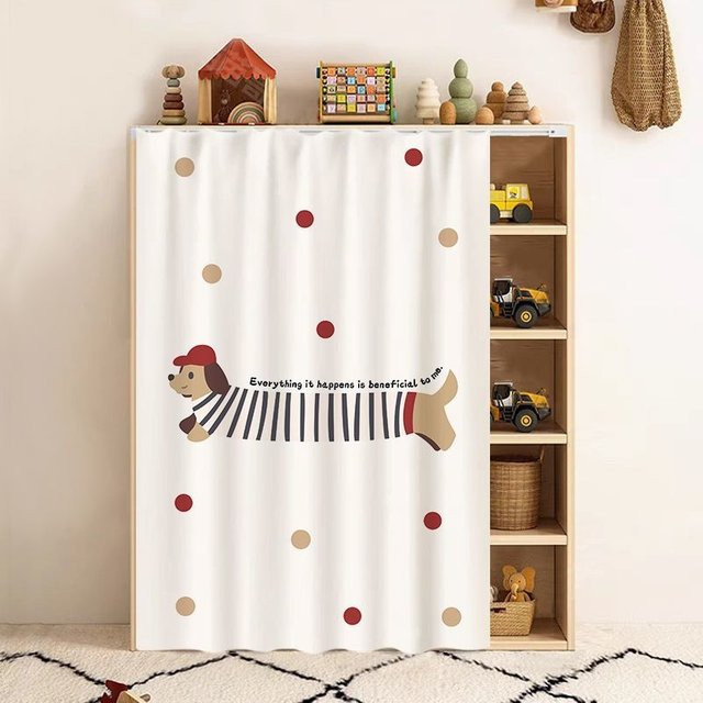 Vikama Cartoon Schrankvorhang mit Tier-Motiv in Weiß, Staubdichter Türvorhang mit Klettverschluss, B: 90,0 cm, H: 65,0 cm - Bild 1