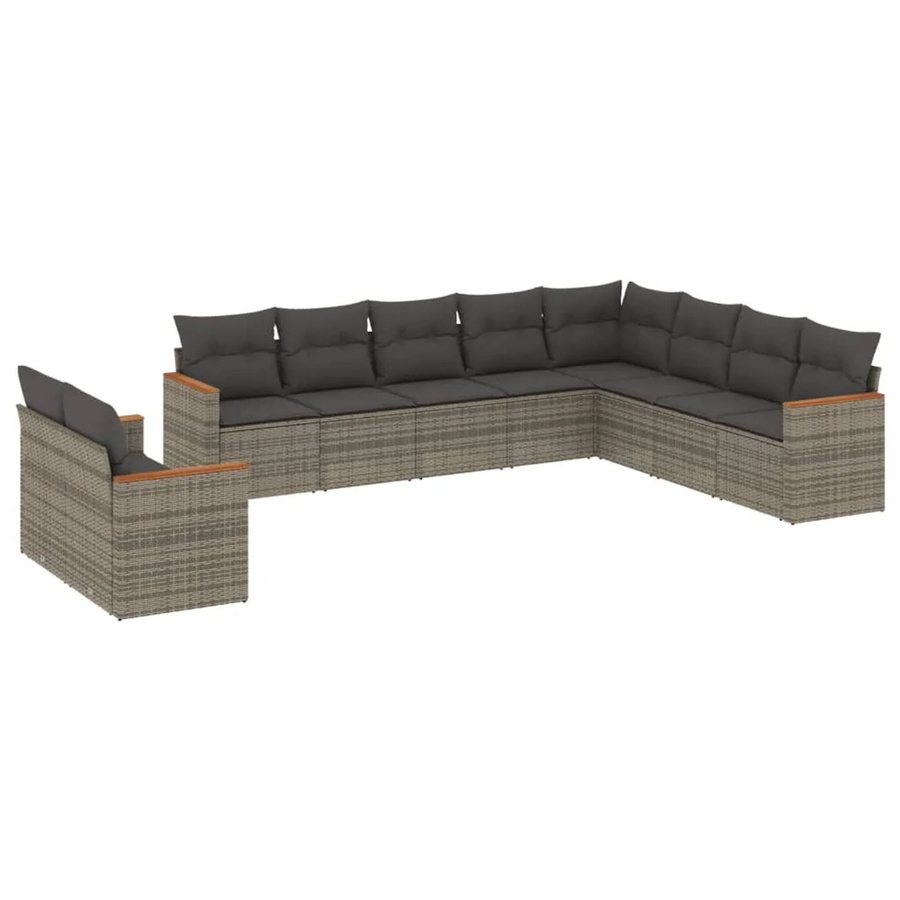 vidaXL 10-tlg. Garten-Sofagarnitur in L-Form aus Poly Rattan und Metall mit Kissen in Grau - Bild 2