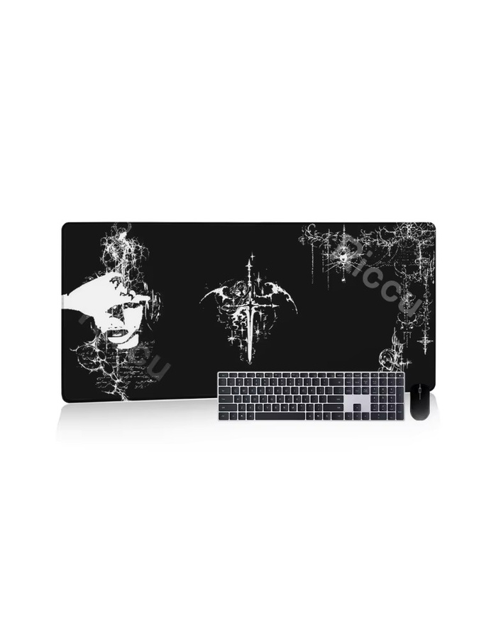Riccu Sword Art Mauspad XXL in Schwarz mit Gothic-Symbol als große Gaming-Schreibtischunterlage aus Gummi - Bild 4