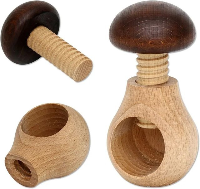 Dekohelden24 Handgemachter Nussknacker Pilz in Braun mit Schraubgewinde B/T/H: 6 x 6 x 10 cm - Bild 1