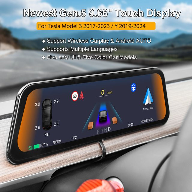 Onlysay 9,6 Zoll Tesla HUD für Model 3 (2017-2023) und Model Y (2019-2024) Bildschirmanzeige in Schwarz mit CarPlay und Android Auto Unterstützung - Bild 1