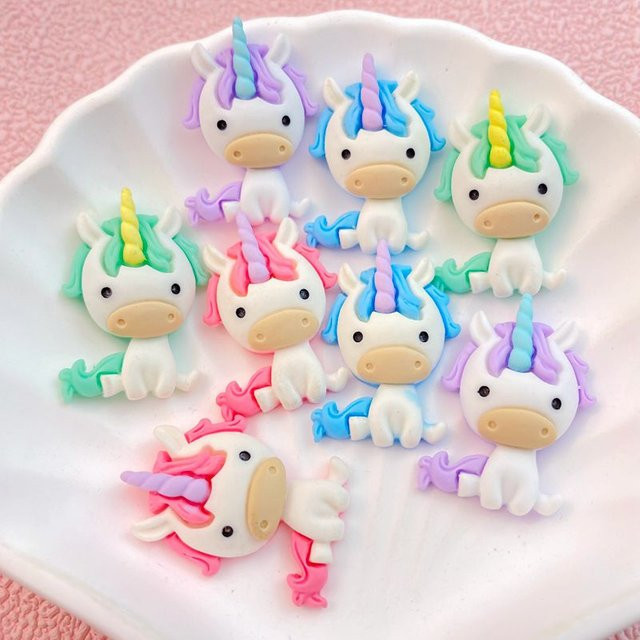 10 Stück Cartoon Einhorn Harz Cabochons in Multicolour für Scrapbooking und DIY Schmuck Bastelzubehör - Bild 1