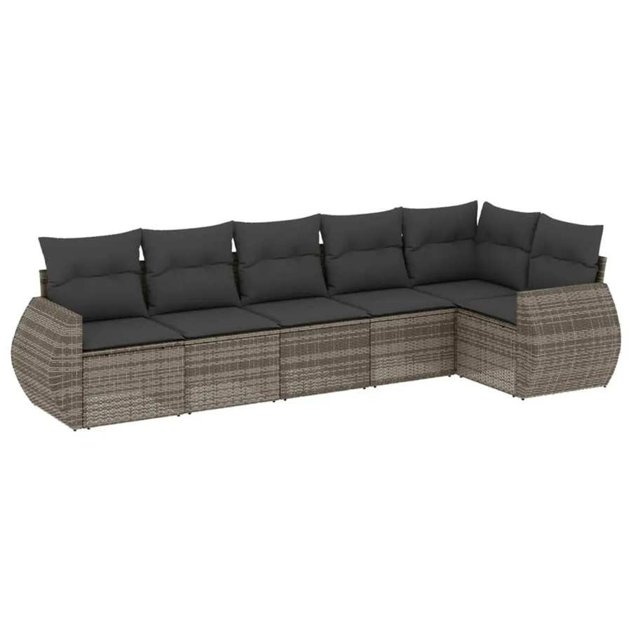 vidaXL 6-tlg Garten-Sofagarnitur in L-Form aus grauem Poly-Rattan mit Sitzkissen und Rückenkissen - Bild 2